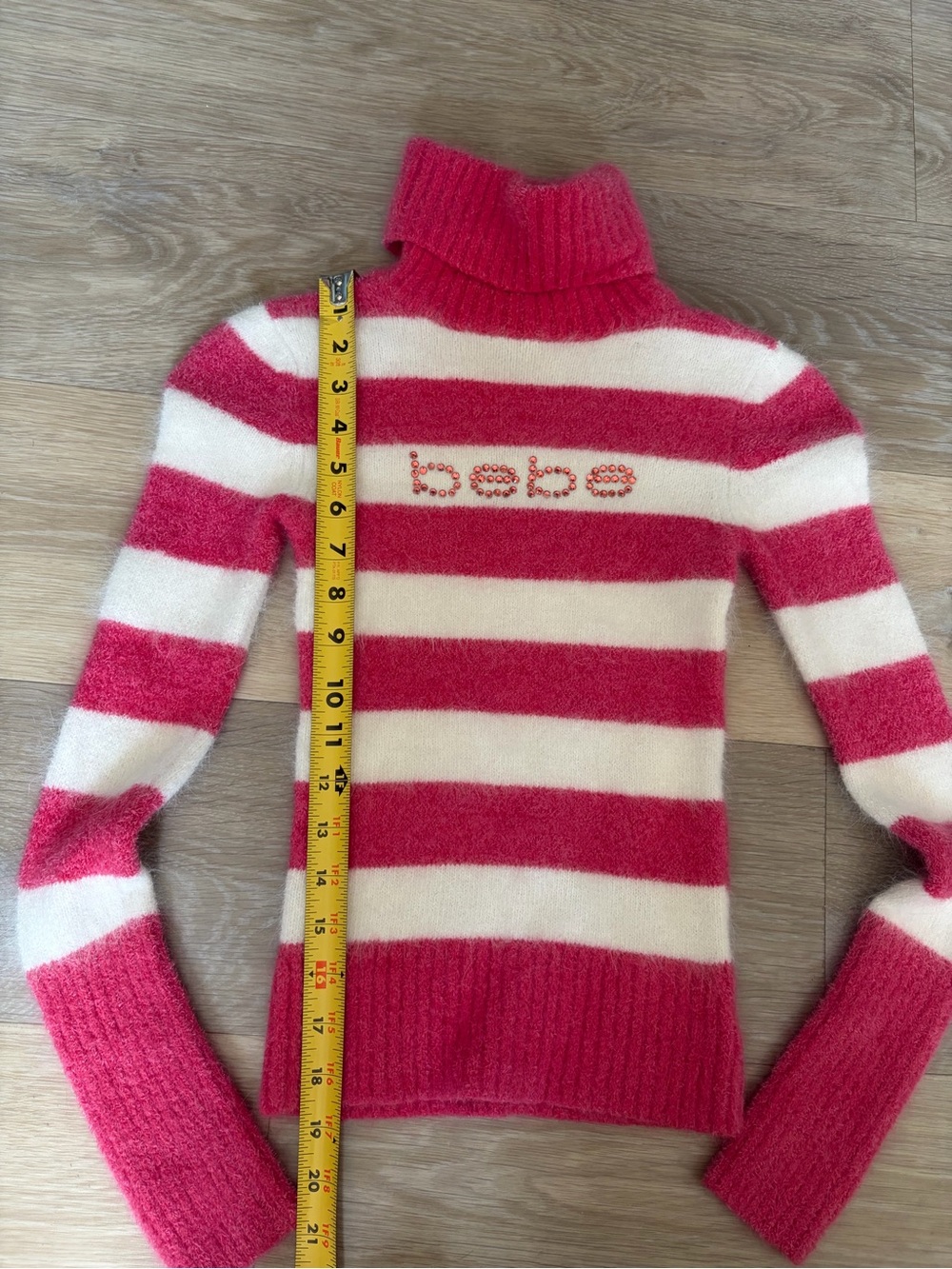 Bebe Pink Striped Rhinestone Turtleneck Sweater XS - Picture 6 of 6
